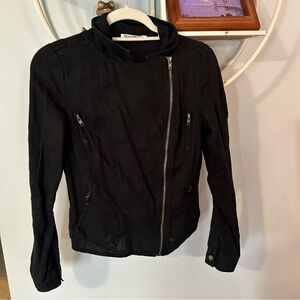 Monoreno Women's Small S Black Linen Long Sleeve Zip Jacket